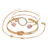 Conjunto De 4 Peças Vintage Bangle Knot Open Gold Bracelet P