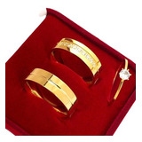 Conjunto De Alianças Com Caixinha - Banhadas A Ouro 18k