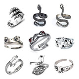 Conjunto De Anéis De Sapo De Prata 9pcs 925 Anéis Abertos Pa