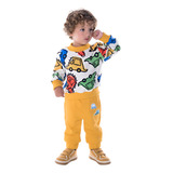 Conjunto De Blusão & Calça Jogger Carrinhos De Dinossauro