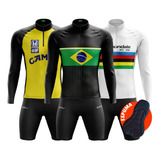Conjunto De Ciclismo Camiseta Longa Bermuda Forro Roupa Bike