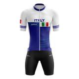 Conjunto De Ciclismo Itália Azul Premium Forro Em Gel