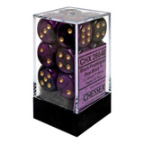 Conjunto De Dados Chessex Gemini Preto E Roxo Com Ouro 16 Mm