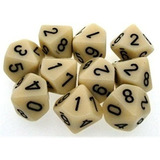 Conjunto De Dados Chessex Opaque Ivory/black Ten Sided Die D
