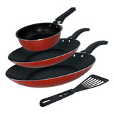 Conjunto De Frigideira 3 Pçs Antiaderente Techflon Nacional Cor Vermelho