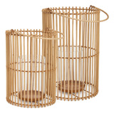 Conjunto De Lanternas De Chão Em Bambu Porta Vela Mart 18561