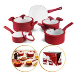 Conjunto De Panelas 5 Pçs Indução Vm Rev. Cerâmico Hercules Cor Vermelho Pa300-vm
