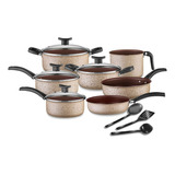 Conjunto De Panelas Antiaderente 10 Peças Teflon Linha Coffee Cappuccino Tampa De Vidro