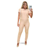 Conjunto Feminina Blusa Manga Curta Social Calça Skinny