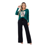 Conjunto Feminino Blusa E Calça Jogger C/ Bolso Silk College