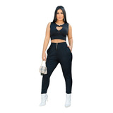 Conjunto Feminino Cropped Charmoso + Calça Skinny Com Bolso
