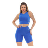 Conjunto Fintness Feminino Bermuda Ciclista Com Cropped 