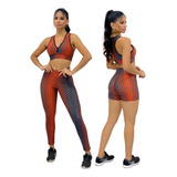Conjunto Fitness 3 Pçs. Top + Short + Calça, Modela Ao Corpo