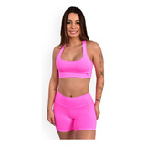 Conjunto Fitness Poliamida Feminino Top Sem Bojo Short Curto