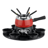 Conjunto Fondue 18 Pçs Inox Giratório Chocolate Queijo Carne