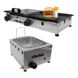 Conjunto Fritadeira 1 Cuba + Chapa 60x30 C/ Bandeja Coletora