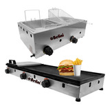 Conjunto Fritadeira 2 Cubas Chapa 90x30 Em Inox Restaurante