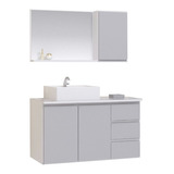 Conjunto Gabinete Banheiro Prisma 80cm Com Tampo Vidro Cor Do Móvel Branco/cinza