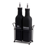 Conjunto Galheteiro De Vidro 300ml 2 Peças Preto C/ Dosador