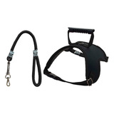 Conjunto Guia E Peitoral Adestramento Cachorro Grande Porte Preto Tamanho M