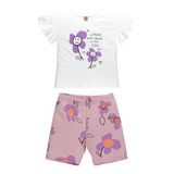 Conjunto Infantil Camiseta E Bermuda Up Baby Menina - Flor