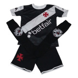 Conjunto Infantil Do Vasco Uniforme Branco E Preto Com Meião