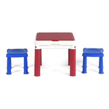Conjunto Infantil Mesa E Bancos Constru Kids Keter Cor Vermelho E Azul