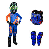 Conjunto Infantil Motocross/trilha Azul +colete+joelheira