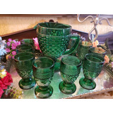 Conjunto Jarra E Copos Bico De Jaca ,verde Esmeralda- Antigo