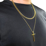 Conjunto Kit De Corrente Cordão Masculino Em Aço Inox Colar