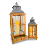 Conjunto Lanternas Decorativa Madeira Rustica C/velas