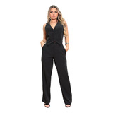 Conjunto Longo Calça/colete Alfaiataria Com Bolso Social