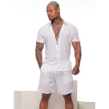 Conjunto Masculino Camisa E Shorts Preto E Branco