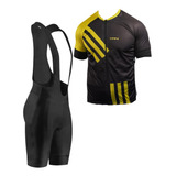 Conjunto Masculino De Ciclismo Camisa E Bretele Forro Gel 