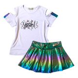 Conjunto Menina Saia Prega Metalizada Infantil Juvenil