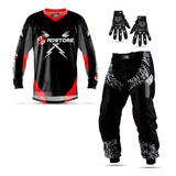 Conjunto Motocross Trilha Calça + Camisa Racing + Luvas Nf