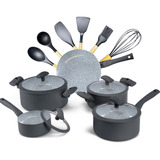 Conjunto Panelas 11 Pçs Hercules Cerâmica Antiaderente Grey