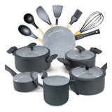 Conjunto Panelas 12 Peças Cerâmica Hercules Soft Touch Preto