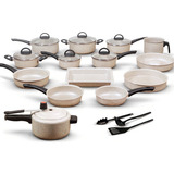 Conjunto Panelas 17 Peças Bianco Com Revestimento Antiaderente Brinde Panela Pressão Jogo Kit Com Tampa De Vidro Teflon