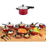 Conjunto Panelas Imperial 17 Pc Antiaderente Panela Pressão 4,5l Cor Vermelho Panelas Imperial