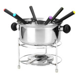 Conjunto Para Fondue Panela Com 10 Peças Inox Base Giratória