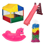 Conjunto Parquinho Escorrega Gangorra Piscina 1x1 E Bolinhas