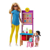 Conjunto Playset Boneca Barbie Loira Profissões Quero Ser Professora Do Jardim De Infância Do Colégio Escola - Com Menina Aluna E Acessórios De Sala De Aula - Mattel Brinquedos