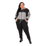 Conjunto Plus Size Agasalho Feminino Com Ziper E Calça Luxo