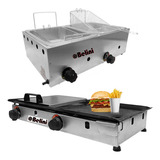Conjunto Pratico Chapa 60cm Pequena +fritadeira 2 Cubas 10l