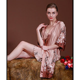 Conjunto Robe E Camisola Em Cetim Rosa Marrom Claro Um Luxo