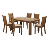 Conjunto Sala De Jantar Madesa Analu 6 Cadeiras Rustic/bege Cor Rustic/sintético Bege Desenho Do Tecido Das Cadeiras Liso
