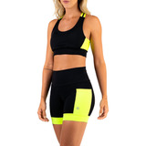 Conjunto Shorts Com Bolsos + Top Alta Sustentação Corrida 