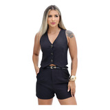 Conjunto Social De Colete E Short Em Alfaiataria Premium