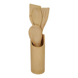 Conjunto Talheres Bambu Jogo Com 5 Peças Utensílio Cozinha